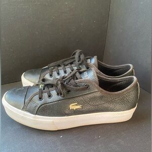 Lacoste Ziane Plus Grand Black and White Pebble Leather Sneakers Gold Accents 8